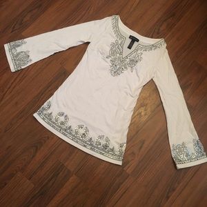 INC White Bell Sleeve Embroidered Blouse